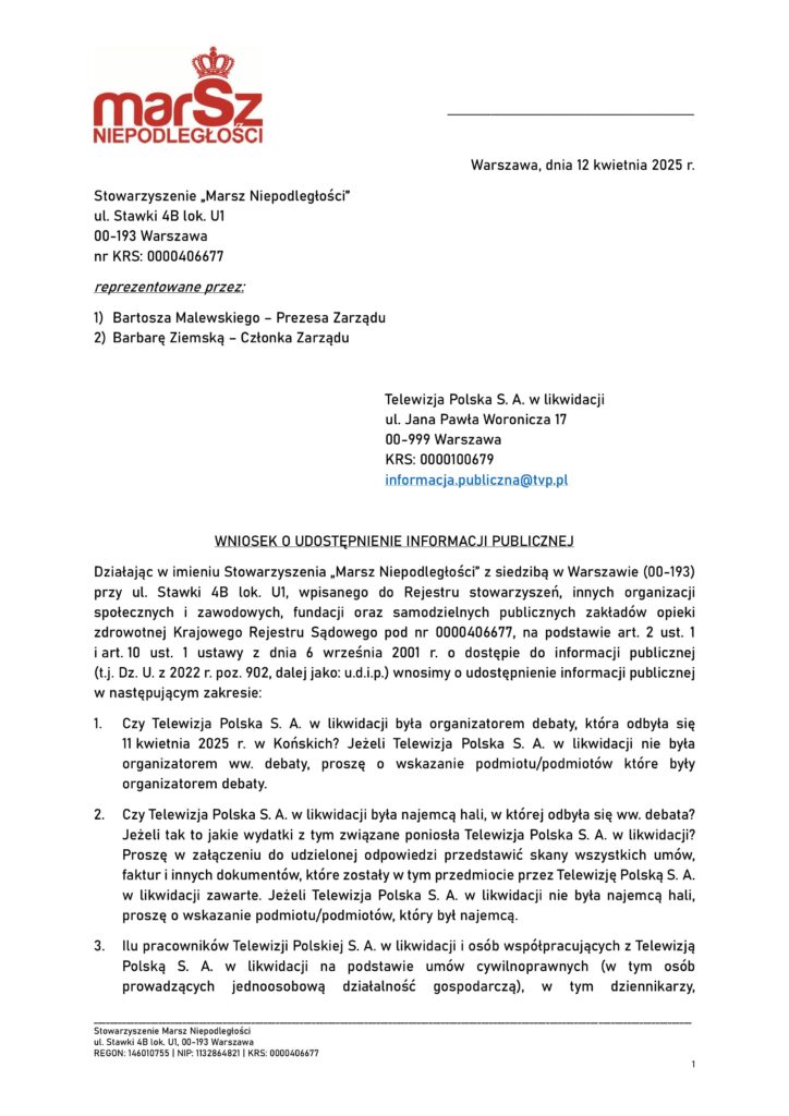 TVP kampania Rafała Trzaskowskiego – wniosek o informację publiczną